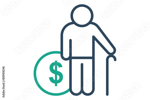 pension icon. elderly with dollar. icon related to elderly. line icon style. old age element illustration