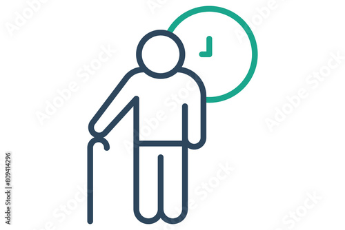 lifetime icon. people with clock. icon related to elderly. line icon style. old age element illustration