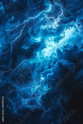 Electric blue lightning bolts on a midnight blue background, conveying power and intensity