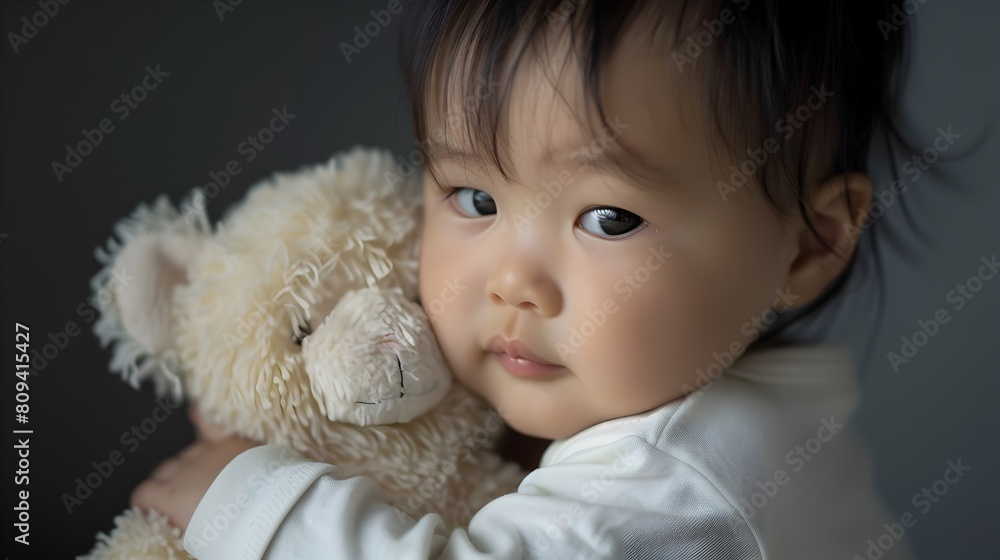 Tender Embrace of a Gentle Asian Baby Cuddling Their Beloved Doll Radiating Heartwarming Affection Tender Embrace of a Gentle Asian Baby Cuddling Their Beloved Doll Radiating Heartwarming Affection