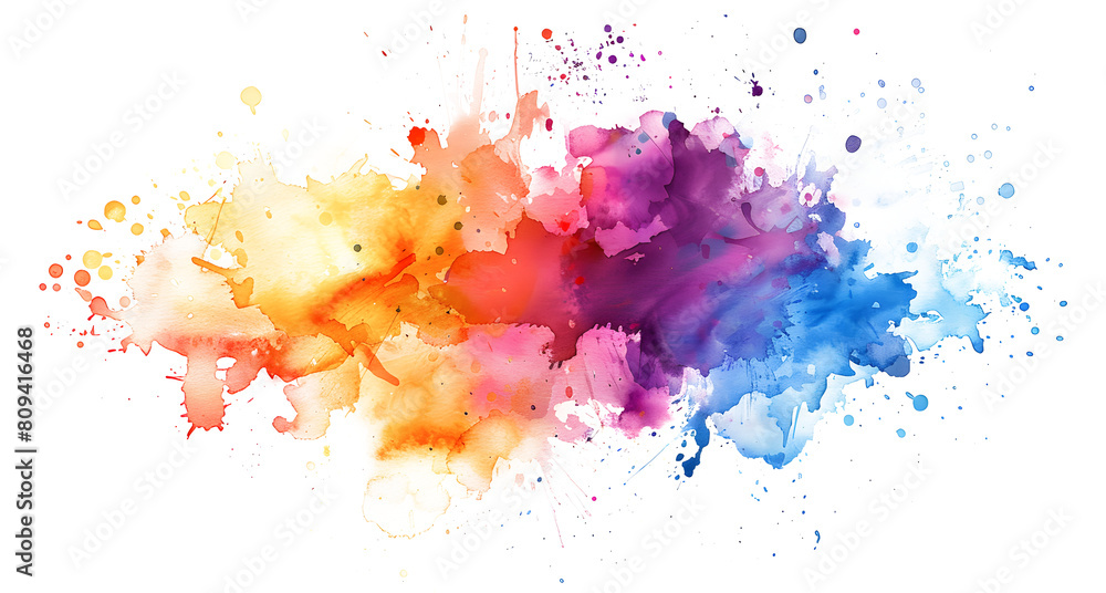 Fototapeta premium Multicolored splash watercolor blot on white and transparent background