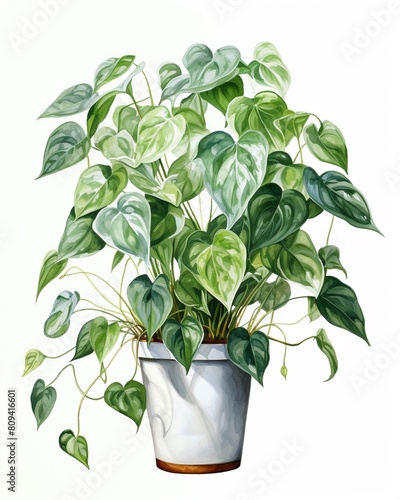 Watercolor illustration of a heartleaf philodendron plant symbolizing abundance, love and good health. photo