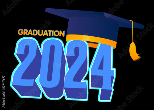Class of 2024 Graduation design template. Vintage party invitation, congratulation event, greeting card. Vector high school or college graduate poster.