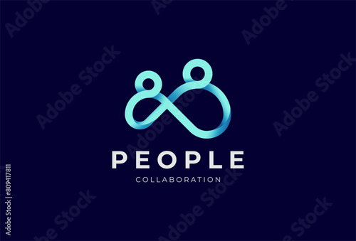 People logo design, human with infinity icon combination, people design Logo template element, vector illustration
