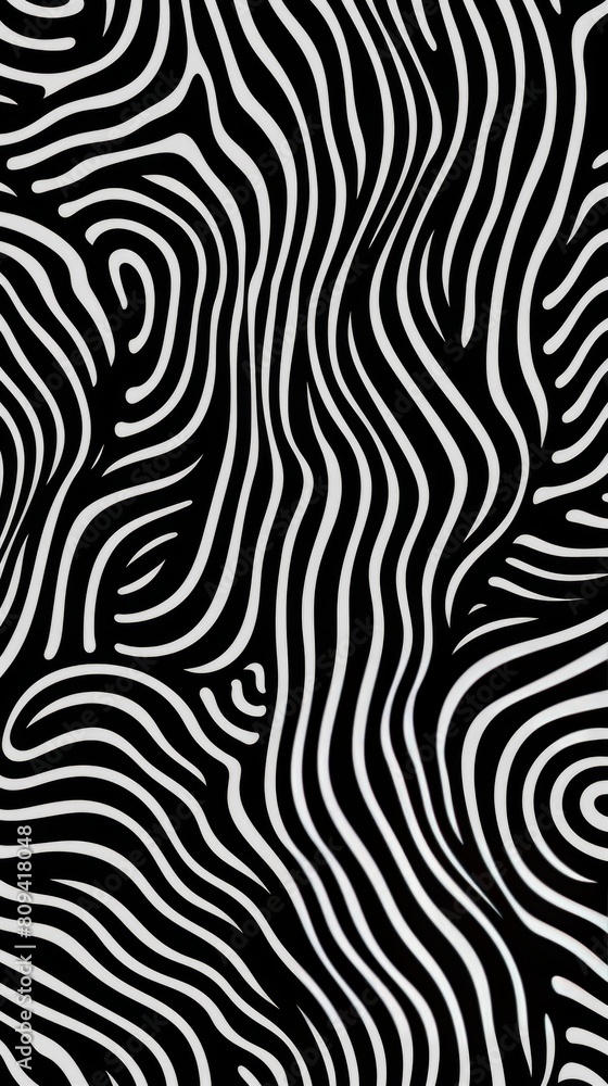 Abstract black and white pattern with intricate wavy lines creating a dynamic design. Background. Wallpaper.