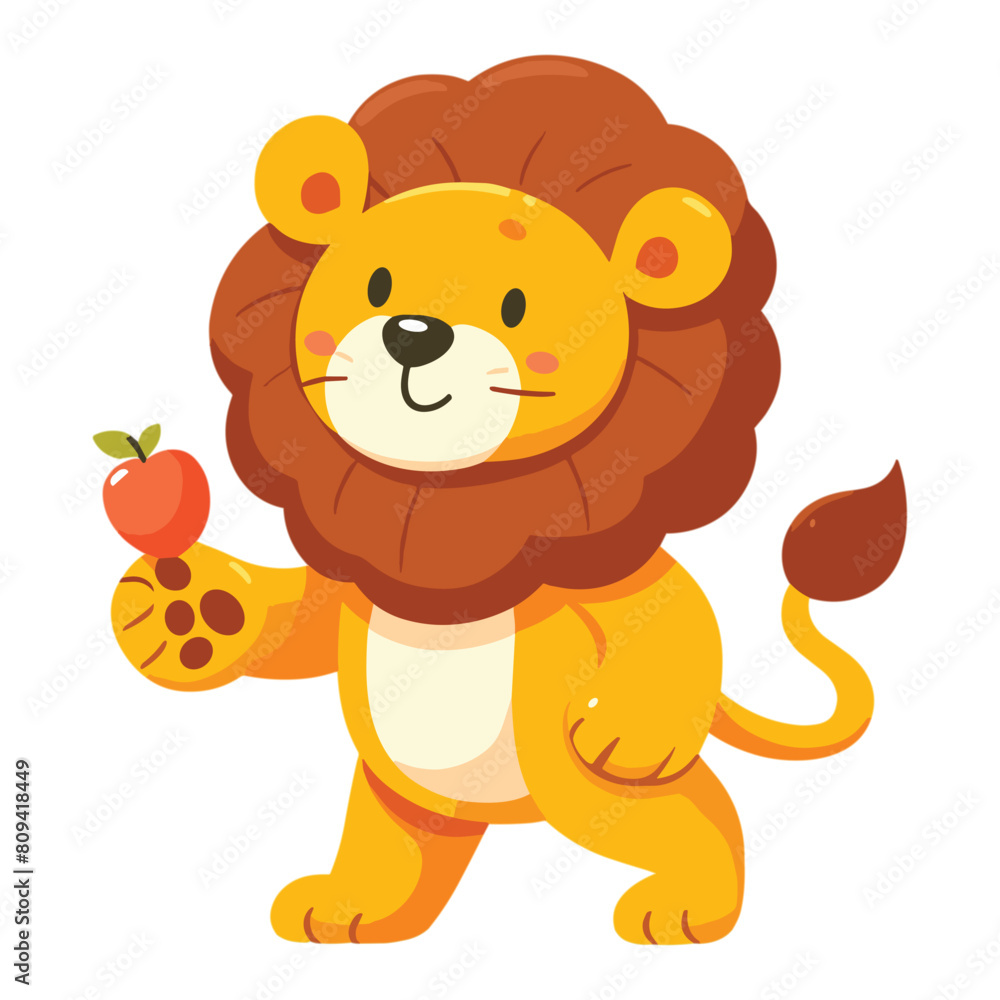 Fototapeta premium Cartoon lion flat style isolated on solid white background