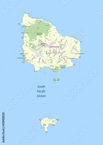 Detailed physical political map art of Norfolk Island
