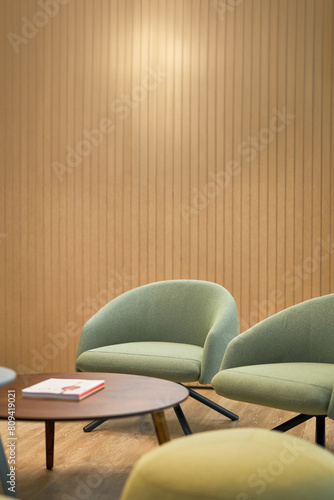 Stylish interior with cozy seating and ambient lighting.