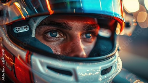 closeup face of race driver in safety helmet. © Алина Бузунова