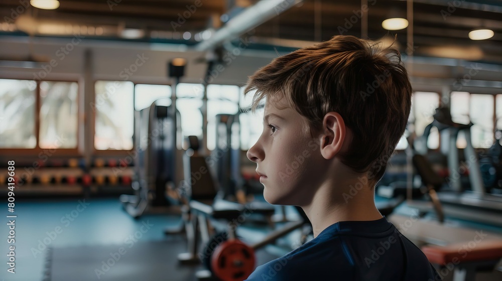 A young teenage boy in a gym