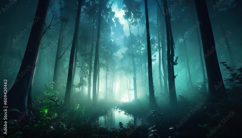 Obraz premium landscape of serene forest with fog