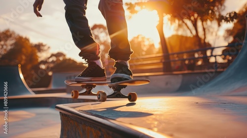 With the wind in their hair and the sun on their face, the skateboarder glides through the skatepark, their board an extension of their body as they conquer ramps and rails with style.