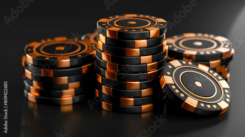 Creative Casino Template with Black and Gold Stacks of Playing Chips, Luxury Gambling Concept, Elegant Casino Background Design, Generative AI

