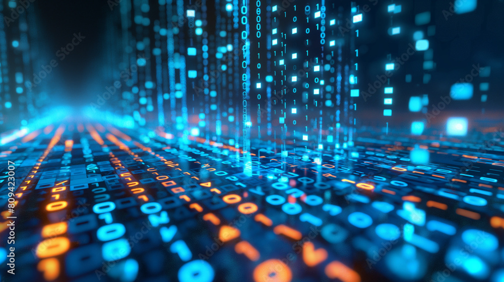 Fototapeta premium Information loop, encoded data, data stream 3D illustration. Linear waves in cyberspace. Electrical impulses in a neural network. Big data analytics. Hi-tech background.