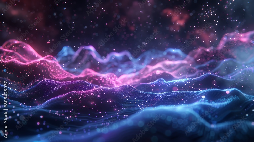 Obraz premium Abstract digital landscape with neon particles