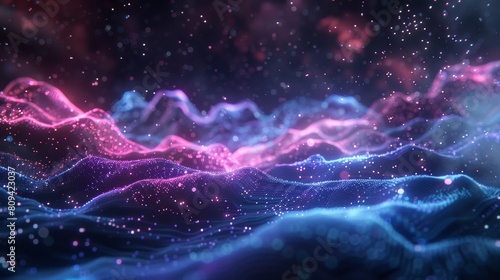 Abstract digital landscape with neon particles