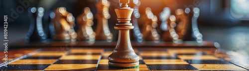 A chess king strategically positioned, symbolizing decisionmaking and strategic thinking photo