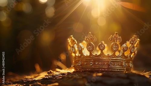A gold crown illuminated by sunlight, embodying authority and responsibility photo