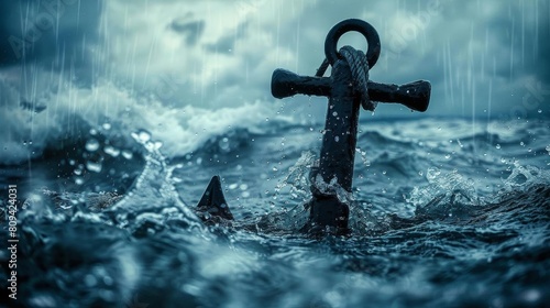 An anchor in stormy waters, illustrating reliability, security, and grounding photo