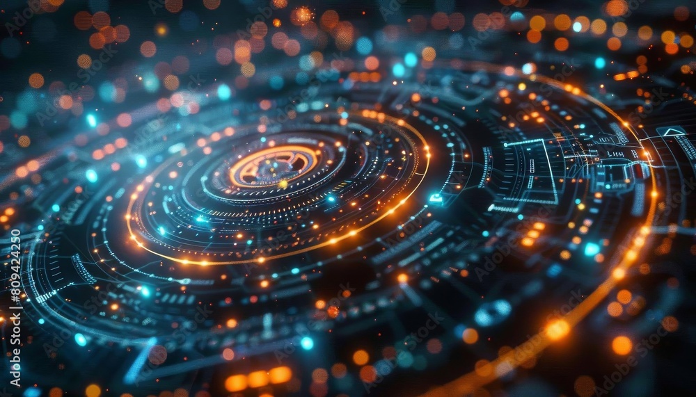 Circular array of interconnected digital rings, each representing different social media platforms interlinked Circular array of interconnected digital rings, each representing different social media platforms interlinked