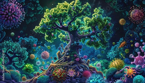 Intricate Virus Flora  Microscopic Ecosystem