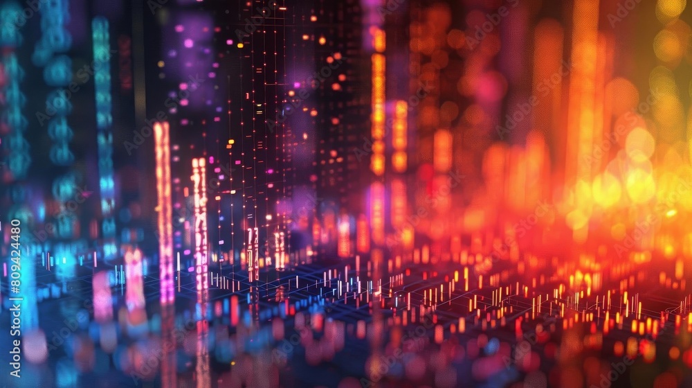 Detailed 3D scatter plot of stock prices over time, highlighted with color gradients to show price changes and trends