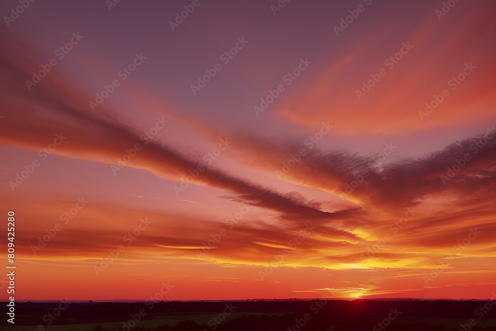 Fiery Sunset: A photorealistic sunset sky.