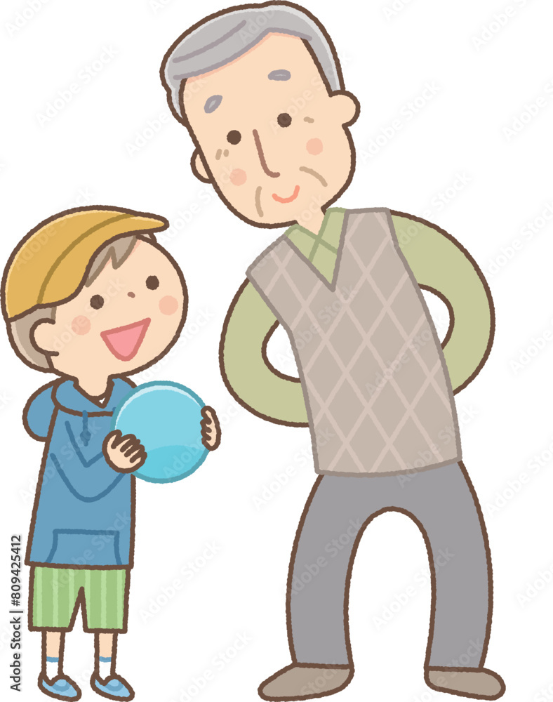 遊んでいるおじいちゃんと男の子 遊んでいるおじいちゃんと男の子