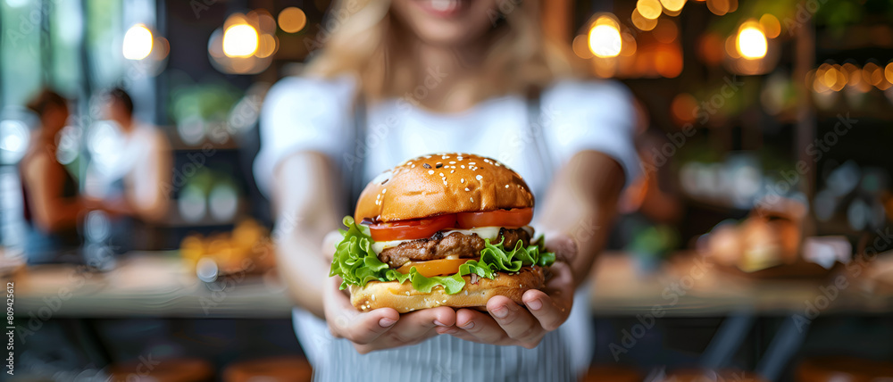 a beautiful woman's hands holding burger a beautiful woman's hands holding burger