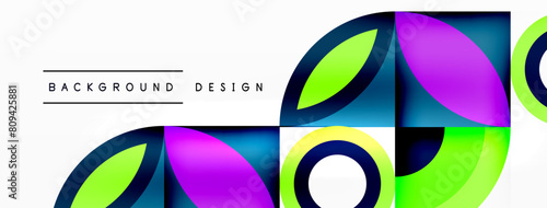Colorful circles and squares on a white background create a vibrant and eyecatching pattern. The magenta and electric blue tints add a bold touch to this artistic design