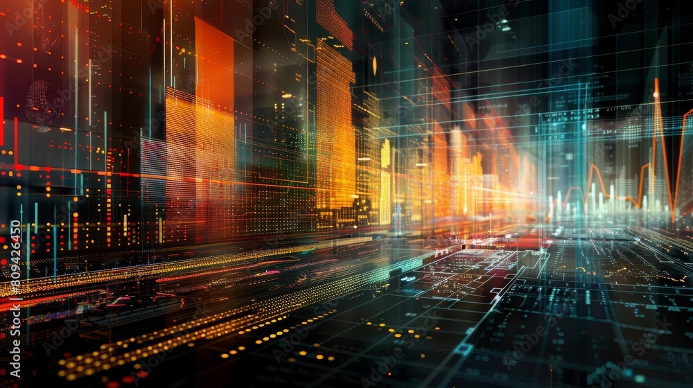 Naklejka premium Multilayer stock market graph, showing different data sources for comprehensive analysis