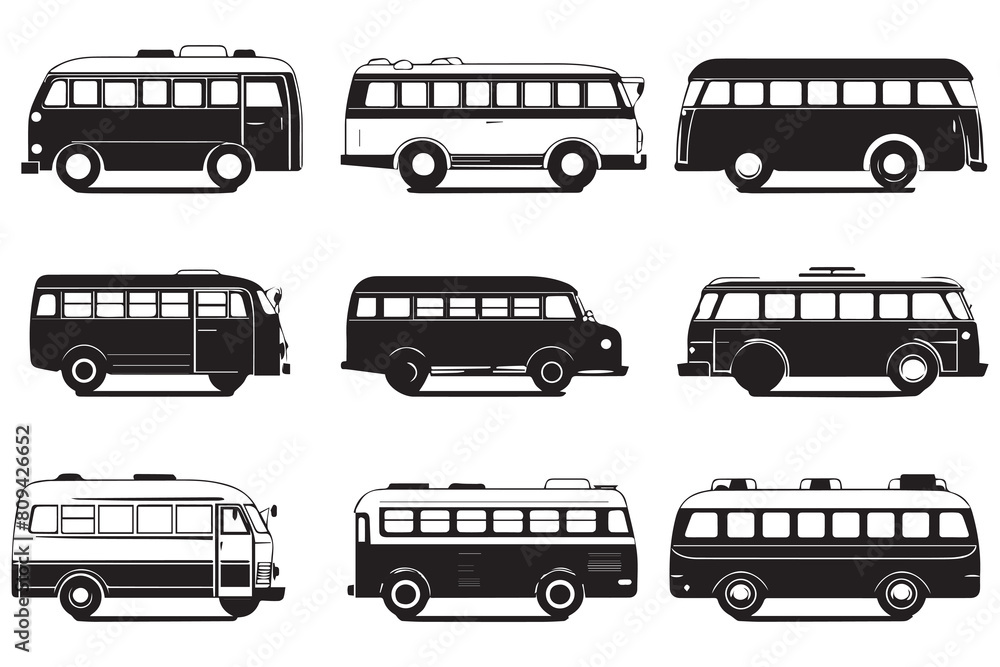 Vector set bundle of black hand drawn bus Vector set bundle of black hand drawn bus