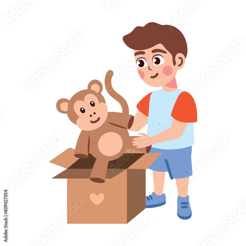 Canvas Print cute boy and toy donation