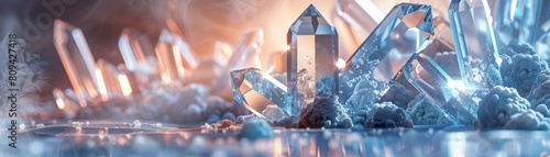 Reflective 3D crystal landscape, perfect for luxury branding and highend product showcases photo