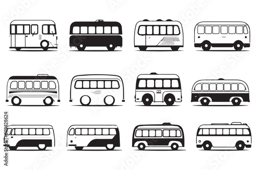 Set of black silhouette bus Vector