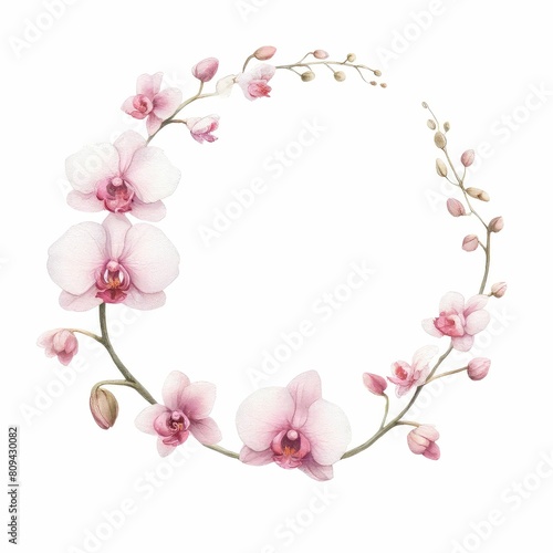 orchid themed frame or border for photos and text. watercolor illustration, Perfect for nursery art, simple clipart, single object, white color background. For greeting card.