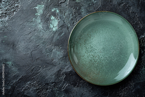 a green plate on a black surface