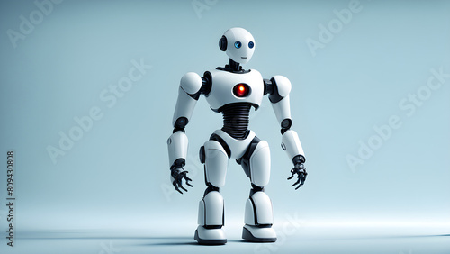 A robot on a solid color background, with the concept of artificial intelligence and a business background, can interact with life and banner backgrounds