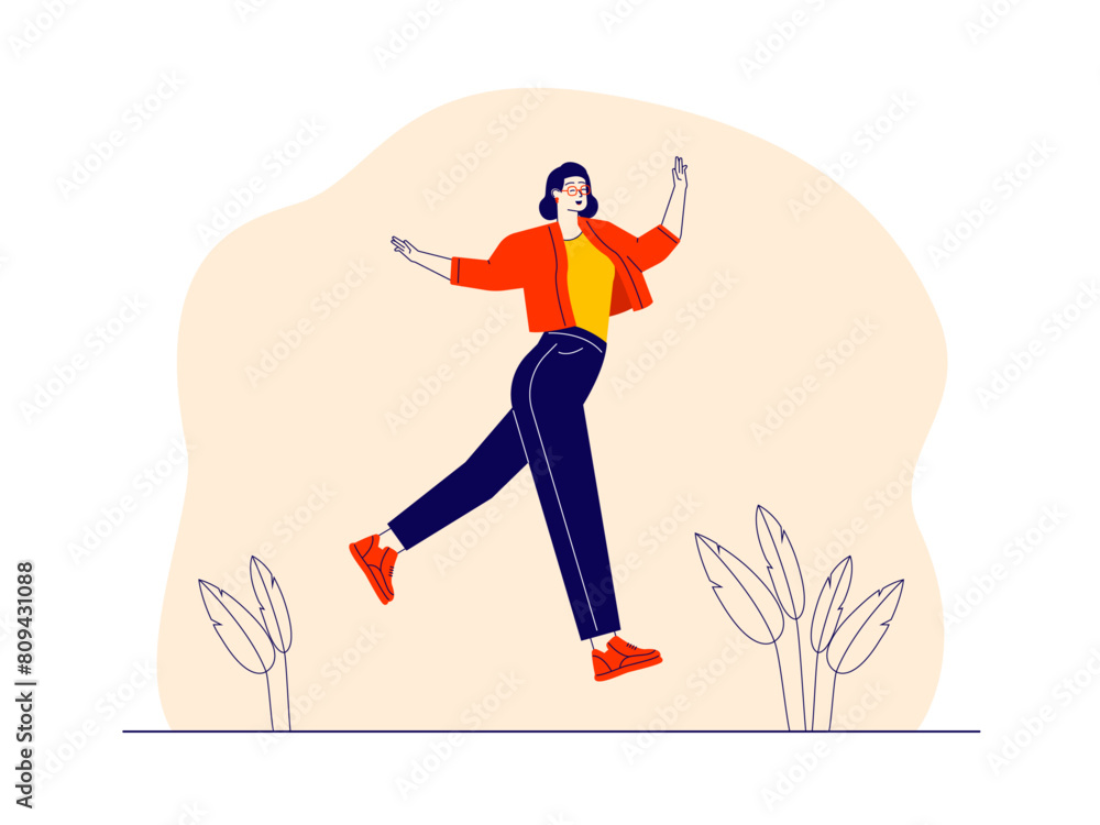 Young girl jumping in the air. Happiness vector illustration