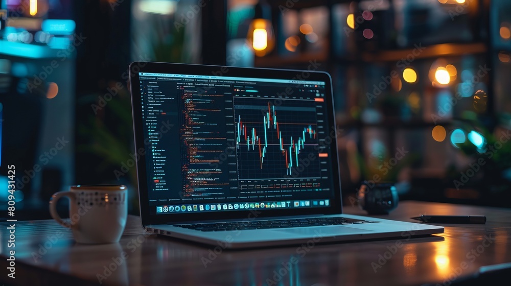 digital coding with graph and matrix on a laptop. Programmer's Day, World Productivity Day Background Concepts digital coding with graph and matrix on a laptop. Programmer's Day, World Productivity Day Background Concepts