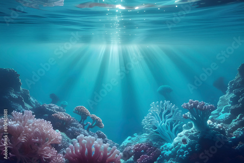 Sunlight filters through a crystal-clear ocean.
