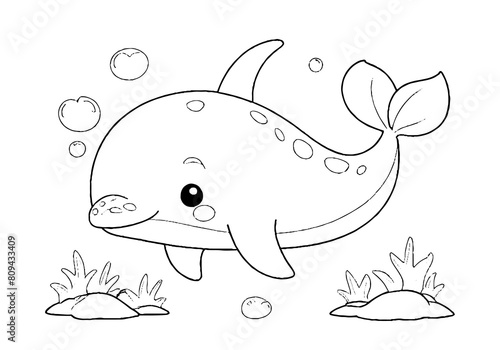 Coloring page of cute dolphin for kids coloring book	