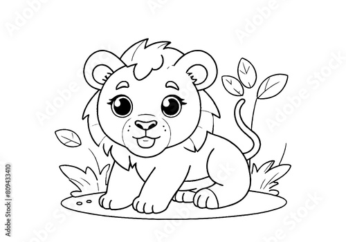 Coloring page of little baby lion for kids coloring book	