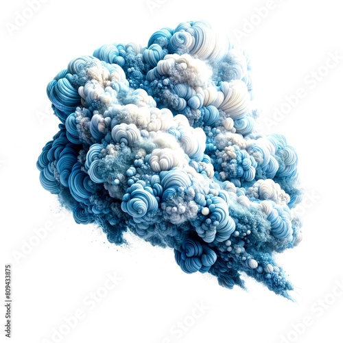 Big Blue Cloud Shape with White Highlights on a White Background