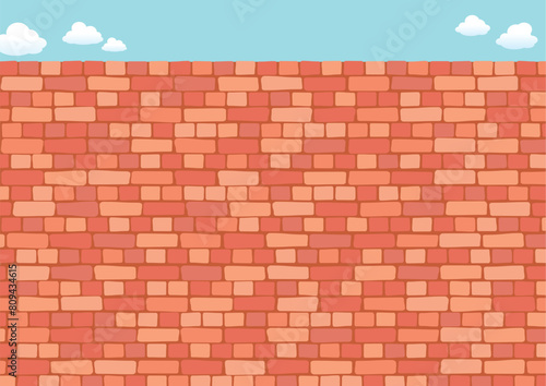 レンガ塀の向こうに青空が広がる背景用ベクターイラスト
