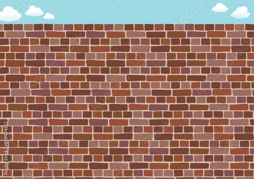 レンガ塀の向こうに青空が広がる背景用ベクターイラスト