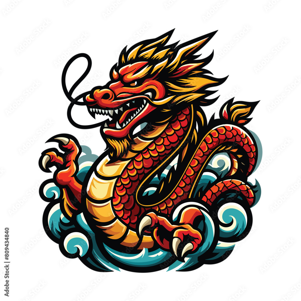Fototapeta premium chinese dragon mascot vector illustration on white background