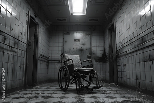 wheelchair in the hospital, Horror and creepy lift with wheelchair in the ho  © Abdul