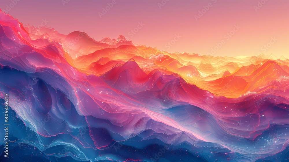 Colorful holographic terrain mountains illustration poster background