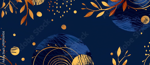 luxury navy blue floral pattern curve golden line abstact texture banner background photo